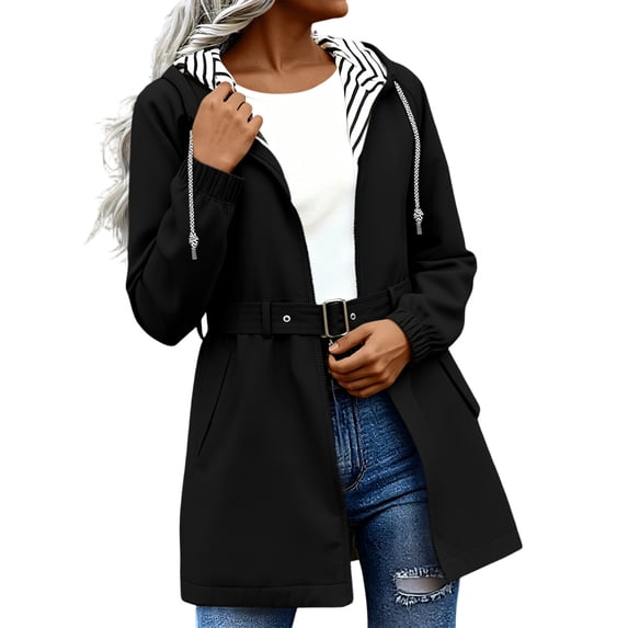 hlysgo Women's Thin Long Rain Jackets Lightweight Raincoats for Hiking Waterproof Rain Coats with Hood and Pockets Black,2xL