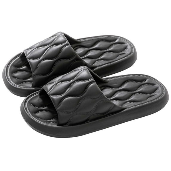 hlysgo Women's Wavy Quilted Thick Sole Open Toe Slide Slippers Soft EVA Non-slip Multi-color Available Home Bathroom Outdoor Slides Black,44