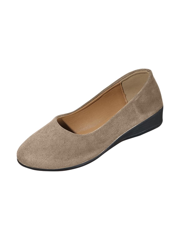Women's Wedges Heels for Women Pumps Round Toe Mid Heels Comfortable Closed Toe Dressy Shoes Women for Wedding Work Office Party Khaki 37