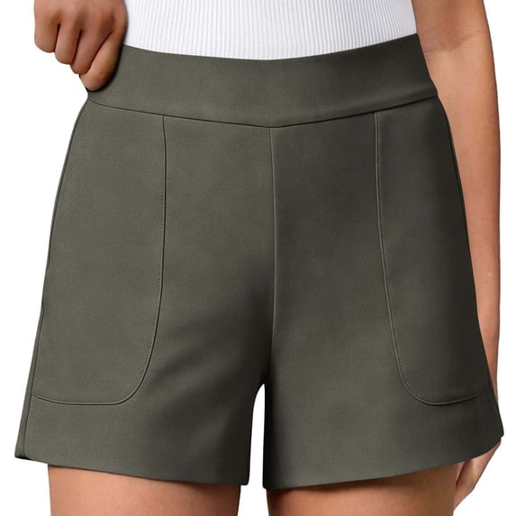 hlysgo Women's Yoga Shorts High Waiste Tummy Control Casual Comfy Shorts Wide Leg Workout Lounge with Pockets Dark Gray,L