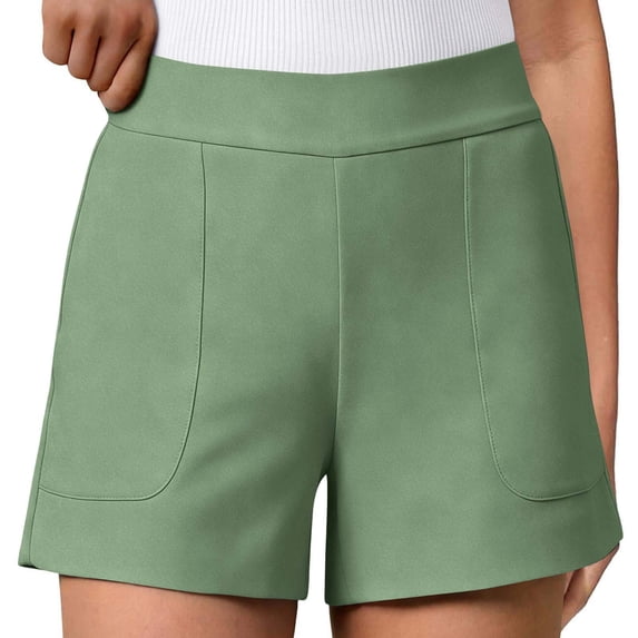 hlysgo Women's Yoga Shorts High Waiste Tummy Control Casual Comfy Shorts Wide Leg Workout Lounge with Pockets Green,XL