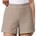 thumbnail image 1 of hlysgo Women's Yoga Shorts High Waiste Tummy Control Casual Comfy Shorts Wide Leg Workout Lounge with Pockets Khaki,XL, 1 of 5