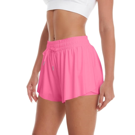 hlysgo Womens Althletic Shorts Elastic Drawstring Waist Lightweight Breathable Short Liner Workout Yoga Gym Soft Comfy Short Hot Pink,S