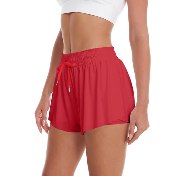 hlysgo Womens Althletic Shorts Elastic Drawstring Waist Lightweight Breathable Short Liner Workout Yoga Gym Soft Comfy Short Red,2xL