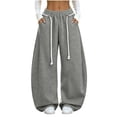 thumbnail image 1 of hlysgo Womens Baggy Barrel Sweatpants Rope Wide Leg Pants Elastic Waist Oversized Streetwear Trousers with Deep Pockets Gray,L, 1 of 4