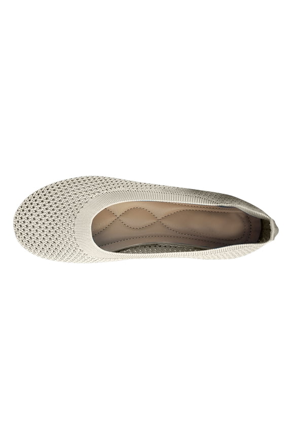 Womens Ballet Flats Knit Dress Shoes Soft Work Comfort Ballerina Slip-on Walking Shoes with Arch Support Beige,39