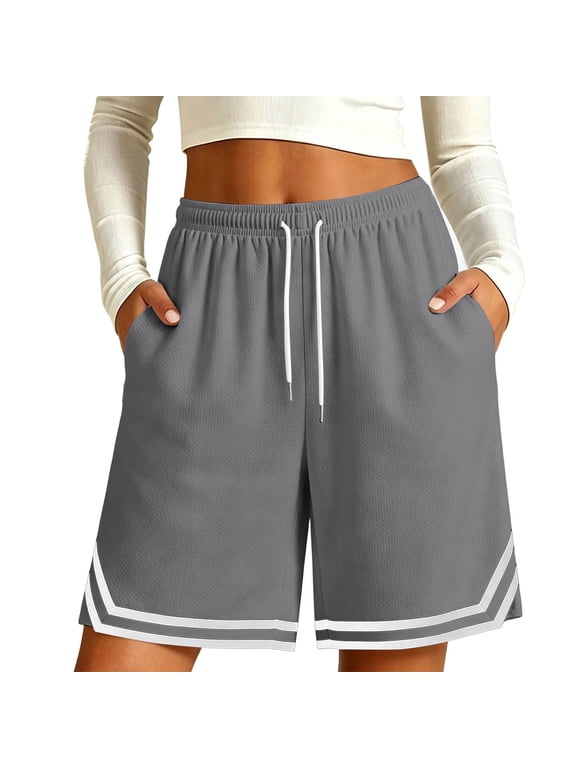 Womens Basketball Shorts Below Knee Athletic Gym Workout Sport Short Quick Dry Lightweight Shorts with Pockets Dark Gray,XL