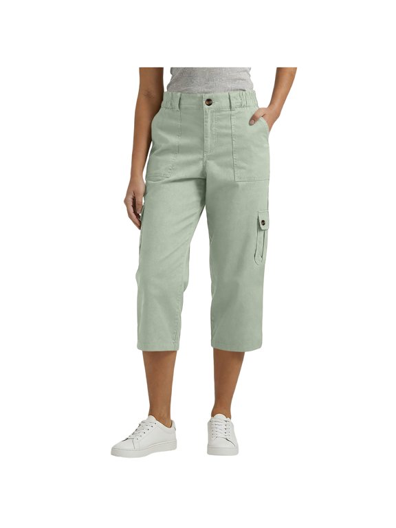 Womens Cargo Pants Capris Elastic Waist Straight Leg Soft Comfort Trousers Palazzo Streetwear Pant with Pockets Mint Green,S