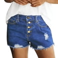 thumbnail image 1 of hlysgo Womens Casual Jean Shorts Ripped Button Waist Wide Leg 3 Inch Inseam Y2K Streetwear Cozy Put On Short with Pockets Blue,XXS, 1 of 6