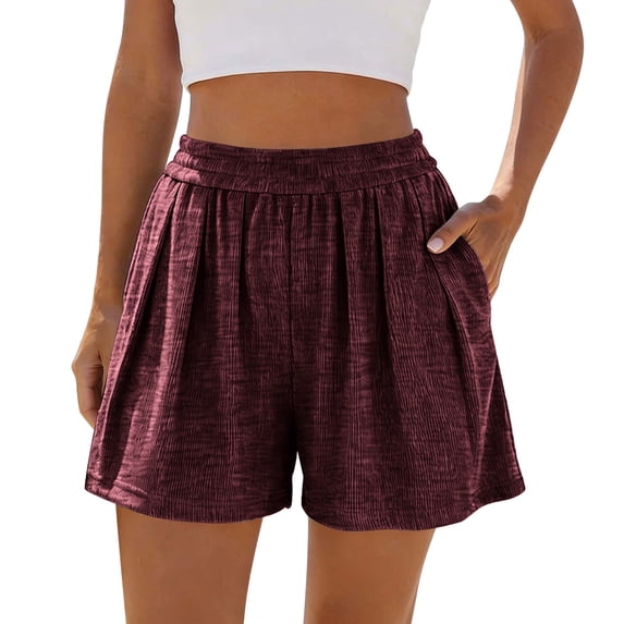 hlysgo Womens Casual Pajama Shorts Summer Loose Fit Lounge Sleep Short Elastic Waist Wide Leg Comfy Soft Shorts with Pockets Wine,XL