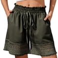 thumbnail image 1 of hlysgo Womens Casual Shorts Elastic Waist Drawstring Breathable Lightweight Short Lace Wide Leg Short with Pockets Army Green,S, 1 of 4