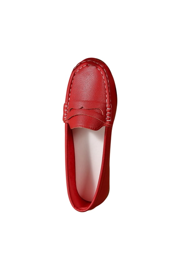 Womens Comfortable Leather Penny Loafers Slip On Business Casual Dress Shoes Lightweight Office Work Flats Shoes Red 36