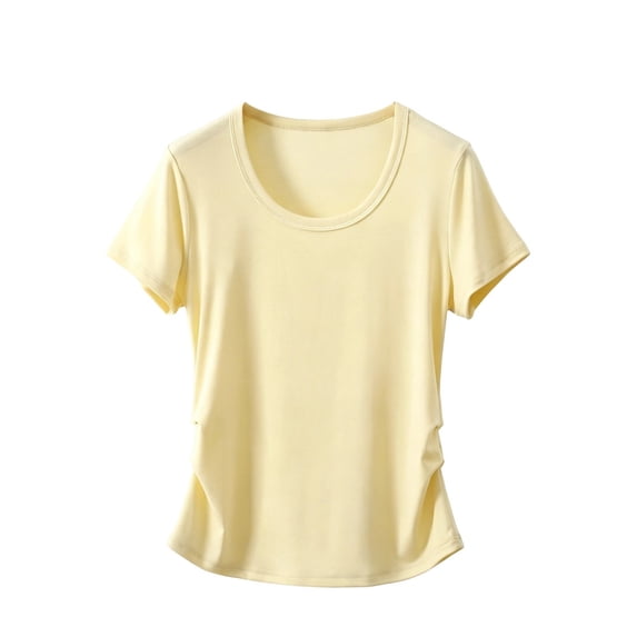 hlysgo Womens Comfy Lightweight Shirt Running Workout Swim Basic Short Sleeve Crewneck Sun T-Shirt Yellow,2xL