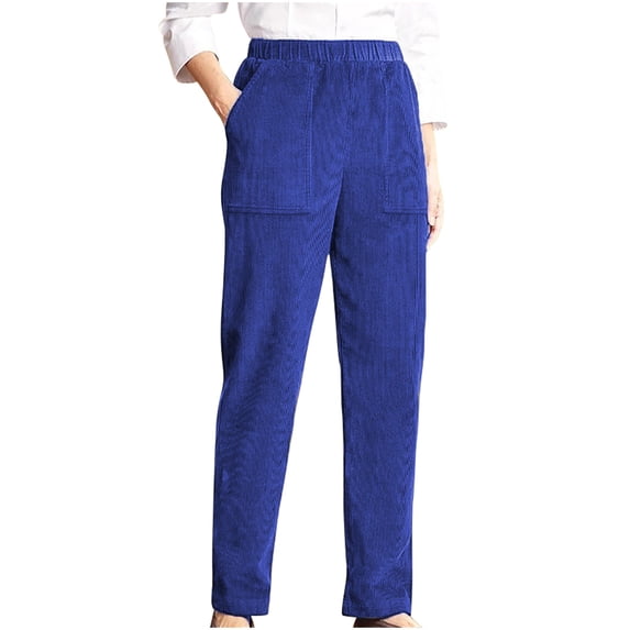 hlysgo Womens Corduroy Pants High Waist Wide Leg Straight Pant Y2K Streetwear Comfy Trousers with Pocketes Blue,L