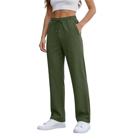 hlysgo Womens Cotton Sweatpants Straight Leg Side Hidden Pants Inseam Casual Sweatpant with Pockets Army Green,M