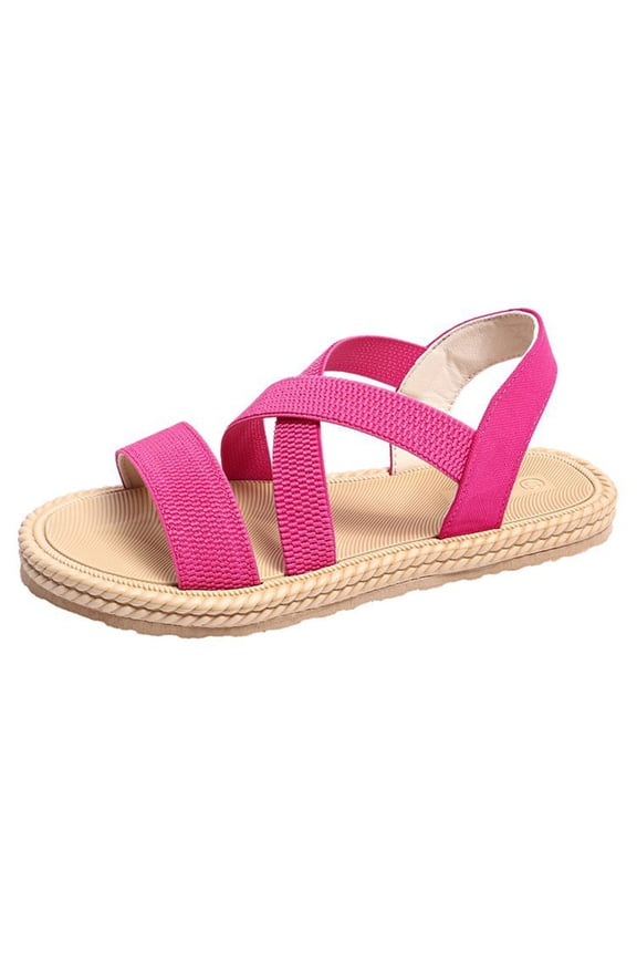Womens Cross Strap Open Toe Platform Sandals Braided Rope Edge Slingback Casual Sandals for Summer Beach Vacation Daily Pink,36