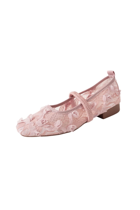 Womens Elegant Lace Embroidery Flat Heeled White Wedding Shoes Pumps with Pearls Pink 7.5