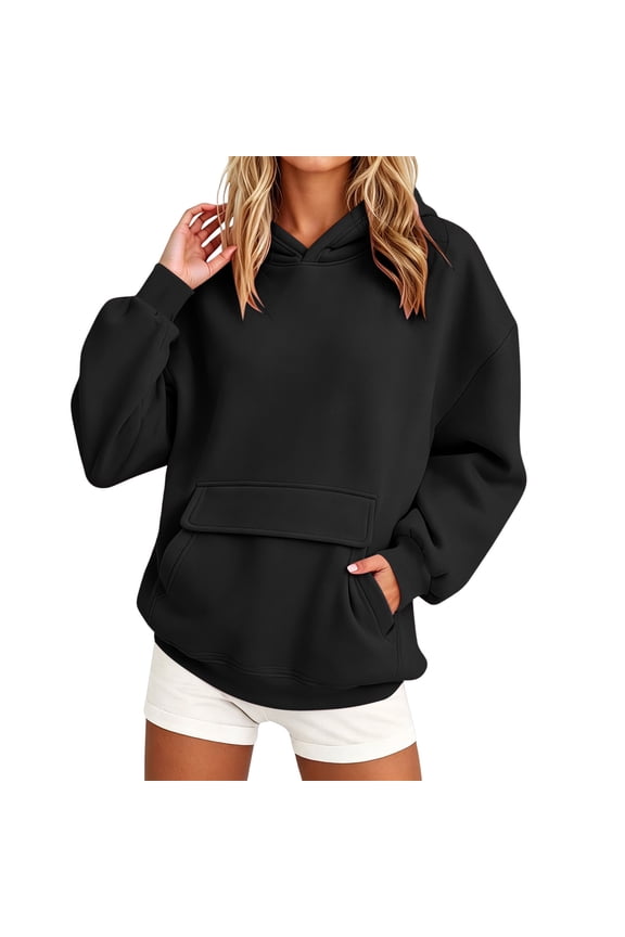 Womens Fall Outfits Hoodies Gentle Skin Feel Aesthetic Drop Shoulder Large Kangaroo Pocket Seamless Daily Outfit Black,S