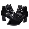 thumbnail image 1 of hlysgo Womens Flowers Lace Open Toe High Heels Sandals with Back Zipper Cutout Breathable Non-Slip Block Heeled Ankle Bootie Sandals Black,43, 1 of 5