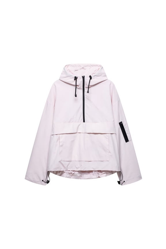 Womens Half Zip Anorak Jacket Oversized Drop Shoulder Tops with Kangaroo Pocket Windproof Casual Outdoor Pullover Coats Hot Pink,S