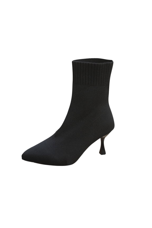Womens Knit Ankle Boots Pointed Toe Kitten Heels Booties Stiletto Mid Heel Sock Boots Shoes Black,36