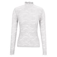 thumbnail image 1 of hlysgo Womens Lace Long Sleeve Tops Mesh Sheer Mock Neck Blouses Slim Fitted Fall Fashion Clothes Shirts White,XL, 1 of 5