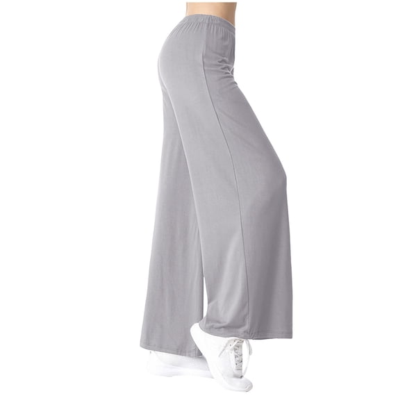 hlysgo Womens Leggings Pants with Pockets High Elastic Waist Straight Wide Leg Trousers Workout Althletic Pant Gray,L