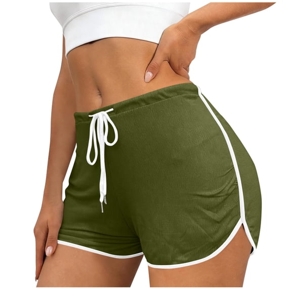 hlysgo Womens Leggings Shorts High Elastic Waist Lightweight Drawstring Tight 3 Inch Inseam Pajama Sleeping Short Army Green,L