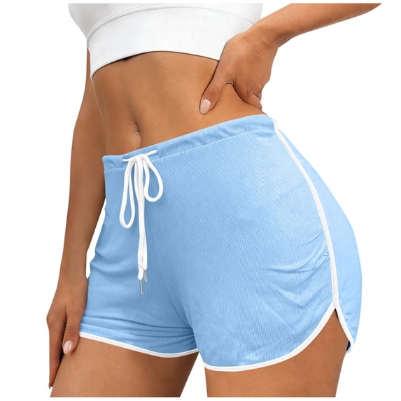 hlysgo Womens Leggings Shorts High Elastic Waist Lightweight Drawstring Tight 3 Inch Inseam Pajama Sleeping Short Light Blue,XL