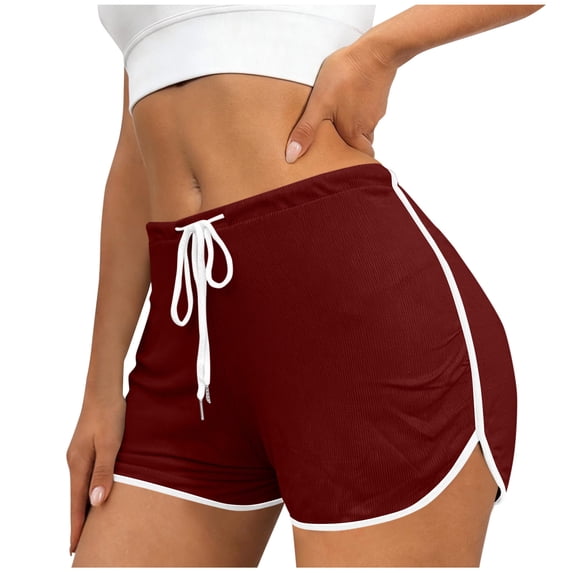 hlysgo Womens Leggings Shorts High Elastic Waist Lightweight Drawstring Tight 3 Inch Inseam Pajama Sleeping Short Wine,M