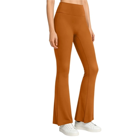 hlysgo Womens Leggings Yoga Pants High Elastic Waist Tummy Control Flared Trousers Workout Gym Soft Comfy Pant with Pockets Orange,S