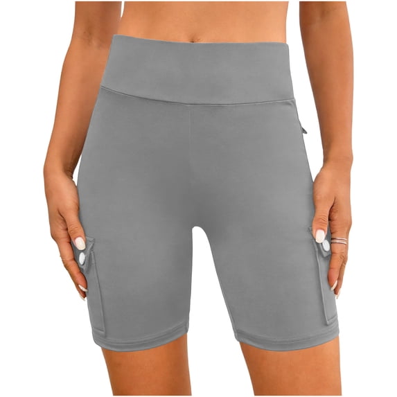 hlysgo Womens Leggings Yoga Shorts Elastic Waist Butt Lifting Biker Short Workout Gym Short with Multi Pockets Gray,L