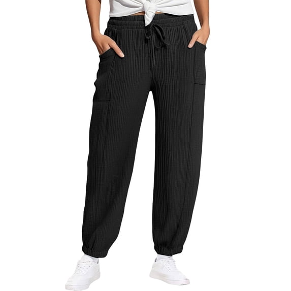 hlysgo Womens Linen Joggers Pants Linen Lyocell Blend Pant Drawstring Lightweight Casual Lounge Travel Trousers with Pockets Black,2xL