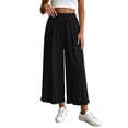 thumbnail image 1 of hlysgo Womens Linen Palazzo Pants Ruffle Wide Leg Cropped Flowy Casual Loose Fit Summer Beach Trousers with Pockets Black,L, 1 of 6
