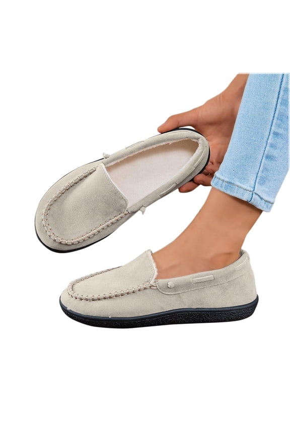 Womens Loafers Soft Suede Slip On Flat Moccasins Casual Cozy Indoor Outdoor Walking Slippers Gray 36