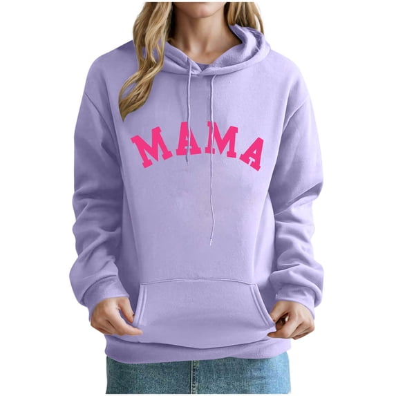 hlysgo Womens Long Sleeve Mama Sweatshirts Oversized Crewneck Pullover Hoodies Casual Knit Graphic Mom Tops Sweater Purple,S