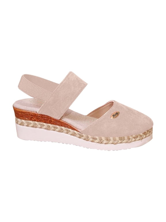 Womens Orthopedic Closed Toe Espadrilles Wedge Sandals Comfortable Elastic Ankle Strap Platform Wedges Sandal for Women Beige 36