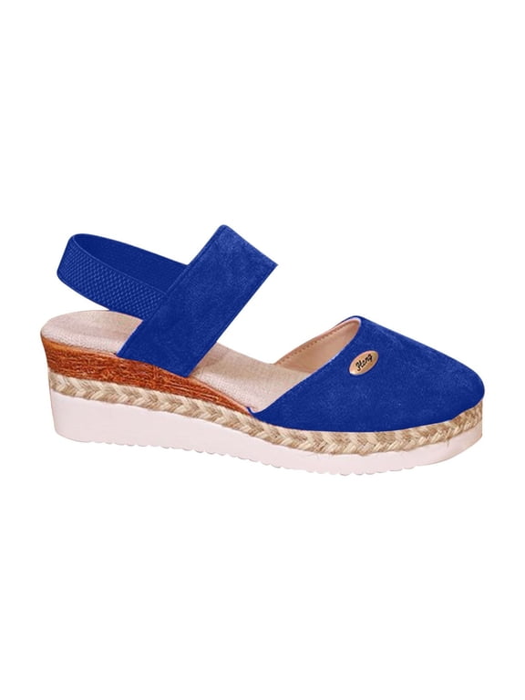 Womens Orthopedic Closed Toe Espadrilles Wedge Sandals Comfortable Elastic Ankle Strap Platform Wedges Sandal for Women Blue 36