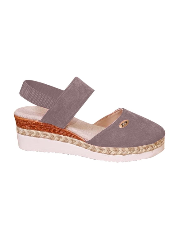 Womens Orthopedic Closed Toe Espadrilles Wedge Sandals Comfortable Elastic Ankle Strap Platform Wedges Sandal for Women Gray 36