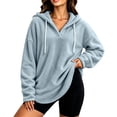 thumbnail image 1 of hlysgo Womens Oversized Sherpa Hoodie Pullover Fuzzy Fleece Sweatshirt Plaid Fluffy Tops with Pockets Blue,S, 1 of 6
