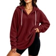 thumbnail image 1 of hlysgo Womens Oversized Sherpa Hoodie Pullover Fuzzy Fleece Sweatshirt Plaid Fluffy Tops with Pockets Wine,S, 1 of 6