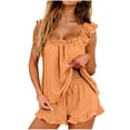 thumbnail image 1 of hlysgo Womens Pajamas Set 2 Piece Ruffle Pj Soft Tank Top and Shorts Sleepwear Set Bridal Pajama for Women Set Orange,S, 1 of 5