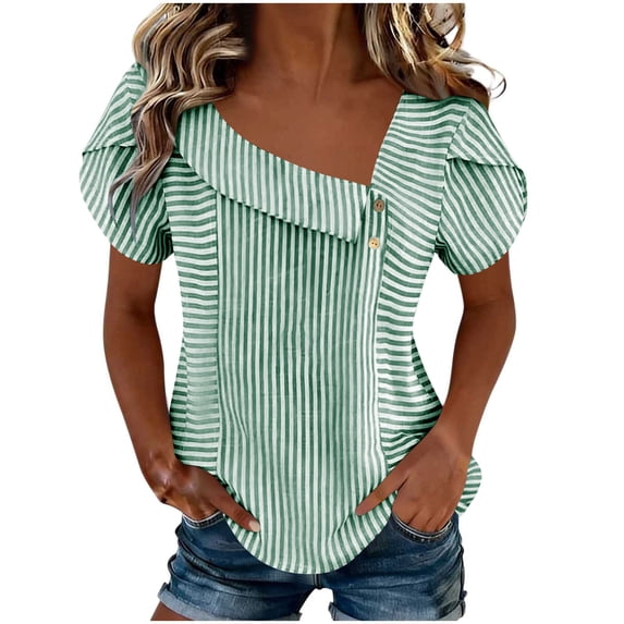 hlysgo Womens Palazzo Dressy Tops Casual Asymmetrical V Neck Business Work Blouse Ruffle Sleeve Summer Shirts Army Green,XL