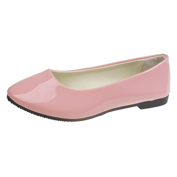 hlysgo Womens Patent Leather Ballet Flats Multi Colors Classic Point Toe Slip-On Shoes Pink 37