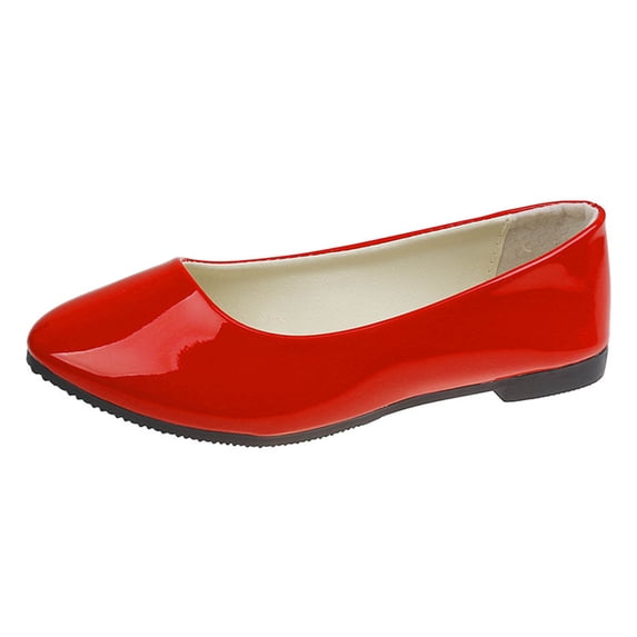 hlysgo Womens Patent Leather Ballet Flats Multi Colors Classic Point Toe Slip-On Shoes Red 41