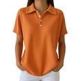 thumbnail image 1 of hlysgo Womens Plus Size Tops Lapel Collared 4 Button Down Blouse Loose Fit V Neck Shirts Orange,L, 1 of 6