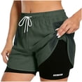 thumbnail image 1 of hlysgo Womens Running Gym Shorts 2 in 1 Compression Workout Shorts Elastic Drawstring Waist Short with Pockets Army Green,M, 1 of 6