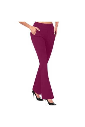 Womens Dress Pants Tummy Control Straight Leg Pant Business Work Casual Trousers with Pockets Red,L