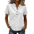 thumbnail image 1 of hlysgo Womens Short Sleeve Tops 3 Button Shirts Summer Casual Collared V Neck Blouse White,2xL, 1 of 6