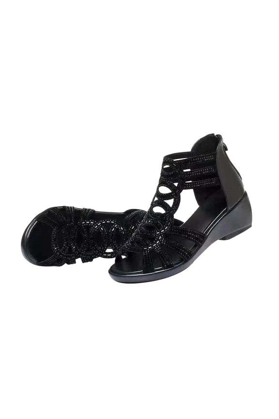 Womens Slide Wedge Sandal Open Toe High Heel Zipper Back Platform Black,35